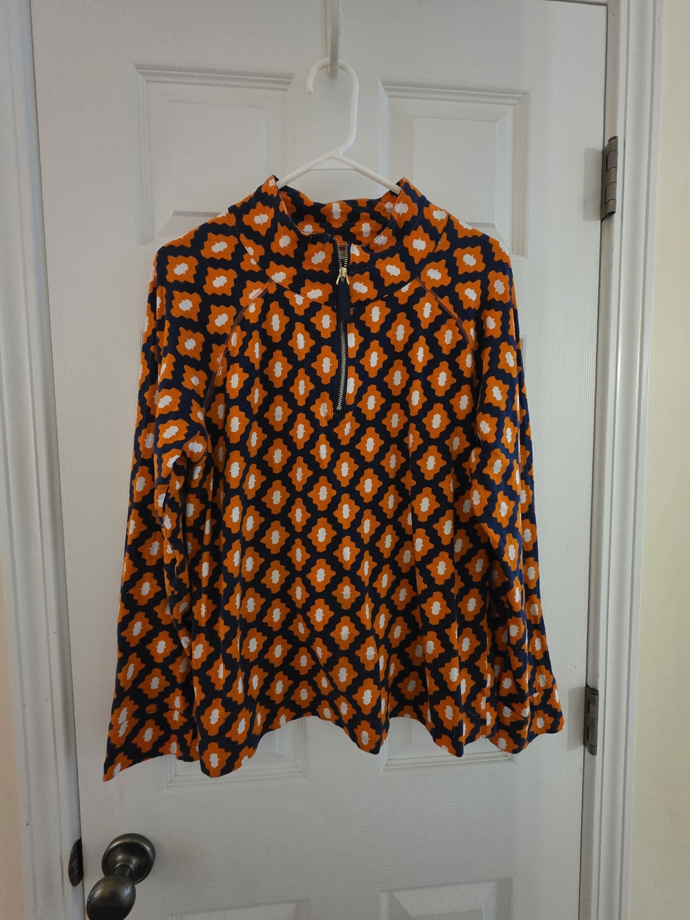 Women’s Geometric Zip-Front Top in Orange and Navy